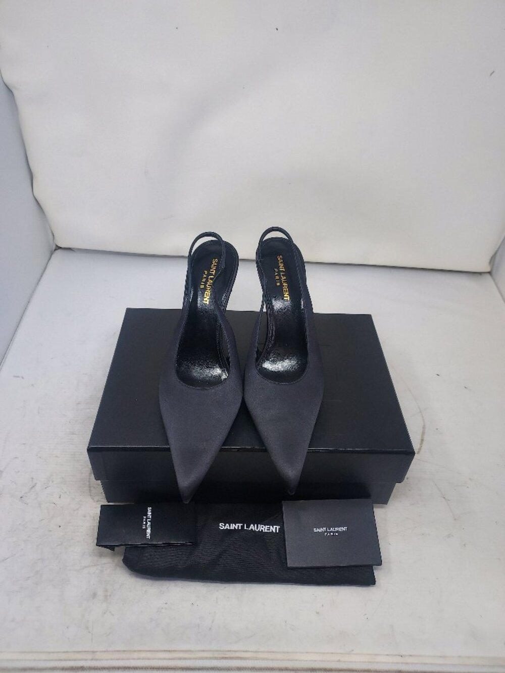 SAINT LAURENT YSL Black Kendall Silk Satin Slingback Pump - Picture 4 of 14